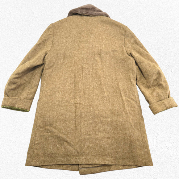 Vintage 50s Mustard Brown Mighty-Mac Fisherman Wool Coat Fur Collar Size 40 USA - Picture 16 of 16